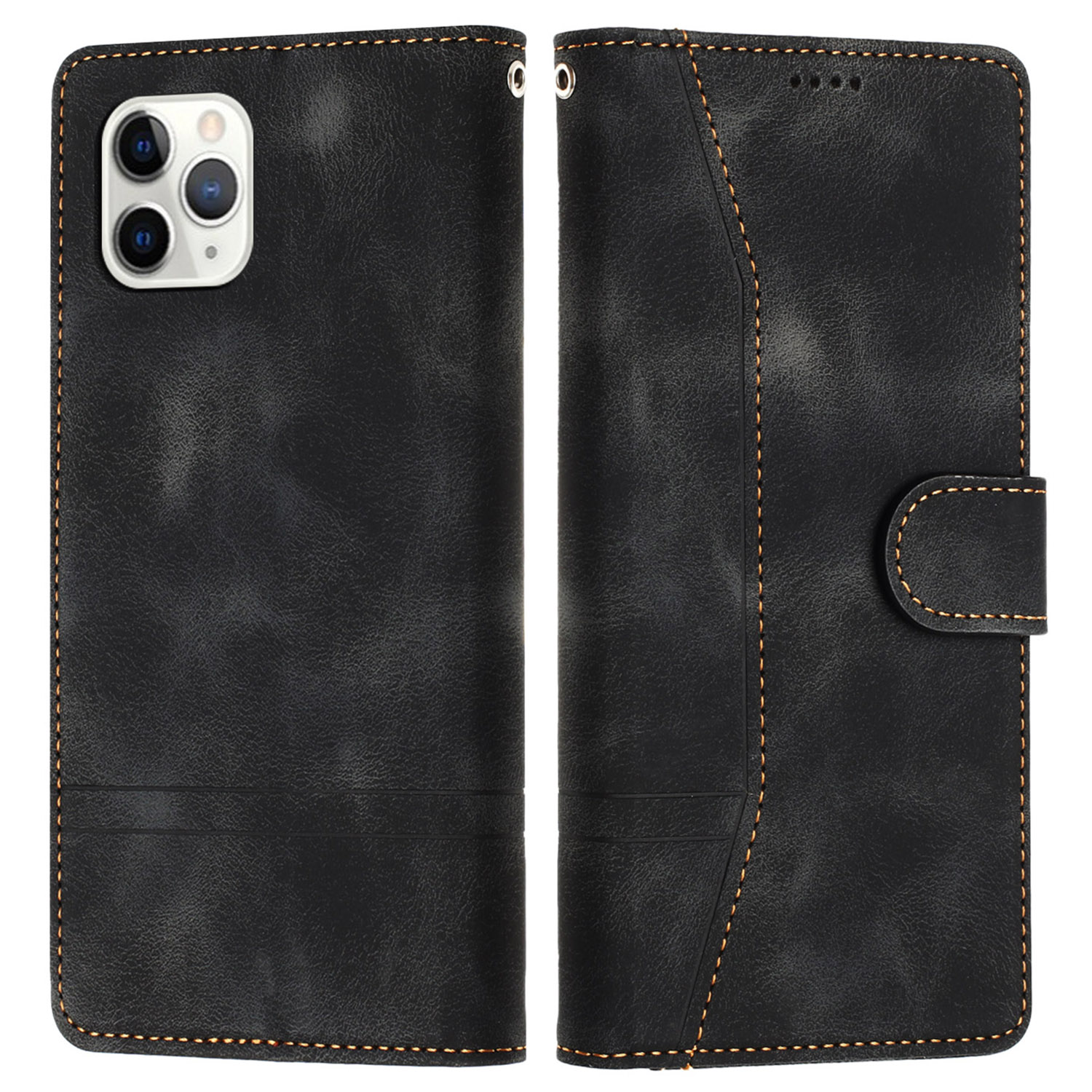 

L002 Für Iphone 11 Pro Max Retro Leder -handy Hülle Leitungen Aufdruck Flip Wallet Stand Cover - Schwarz, iPhone 11 Pro Max