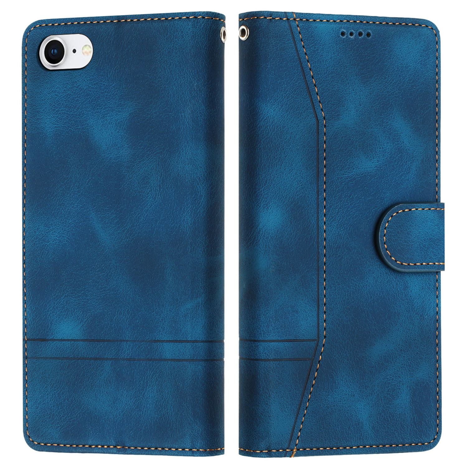 

L002 Für Iphone 7 / 8 4,7 Zoll / SE (2022) / SE (2020) Leder -brieftaschenhülle Retro -linien Eingeprägter Standabdeckung - Blau, iPhone SE (2022)