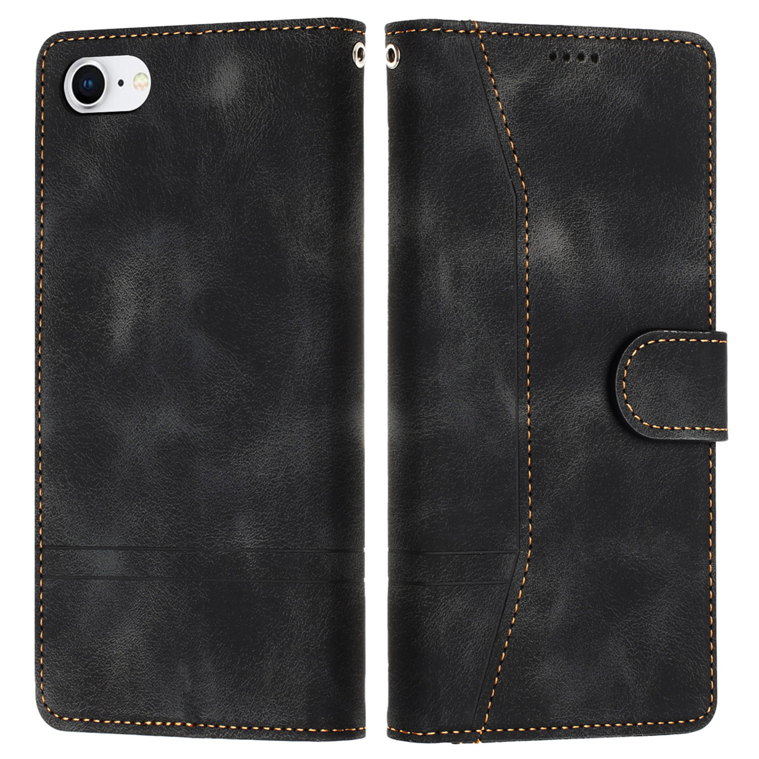 

L002 Für Iphone 7 / 8 4,7 Zoll / SE (2022) / SE (2020) Leder -brieftaschenhülle Retro -linien Eingeprägter Standabdeckung - Schwarz, iPhone SE (2022)