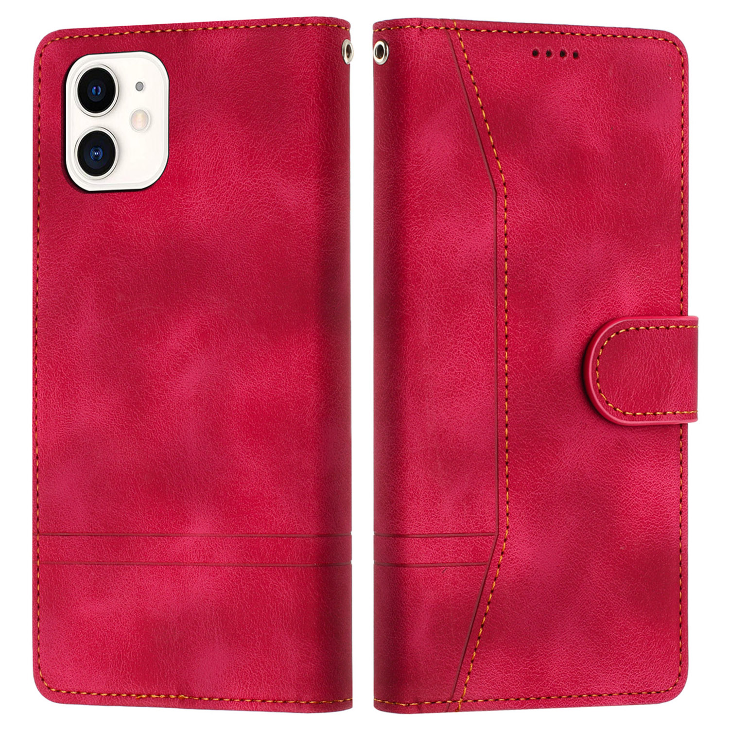 

L002 Retro Leder -telefonabdeckung Für Iphone 11, Klappständer Brieftaschenleitungen Geprägte Hülle - Rot, iPhone 11