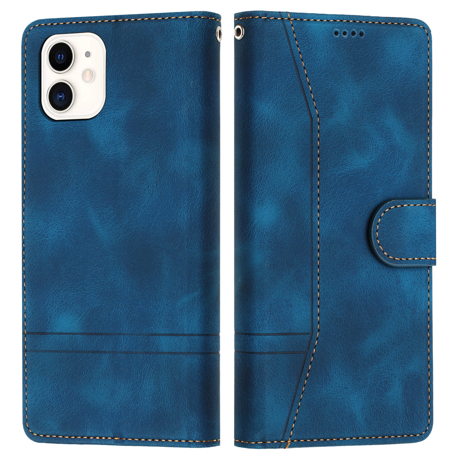 

L002 Für Iphone 12 Mini 5,4 Zoll Retro Leder Anti-drop-telefonhülle Leitungen Aufdruck Ständer Brieftascheabdeckung - Blau, iPhone 12 mini