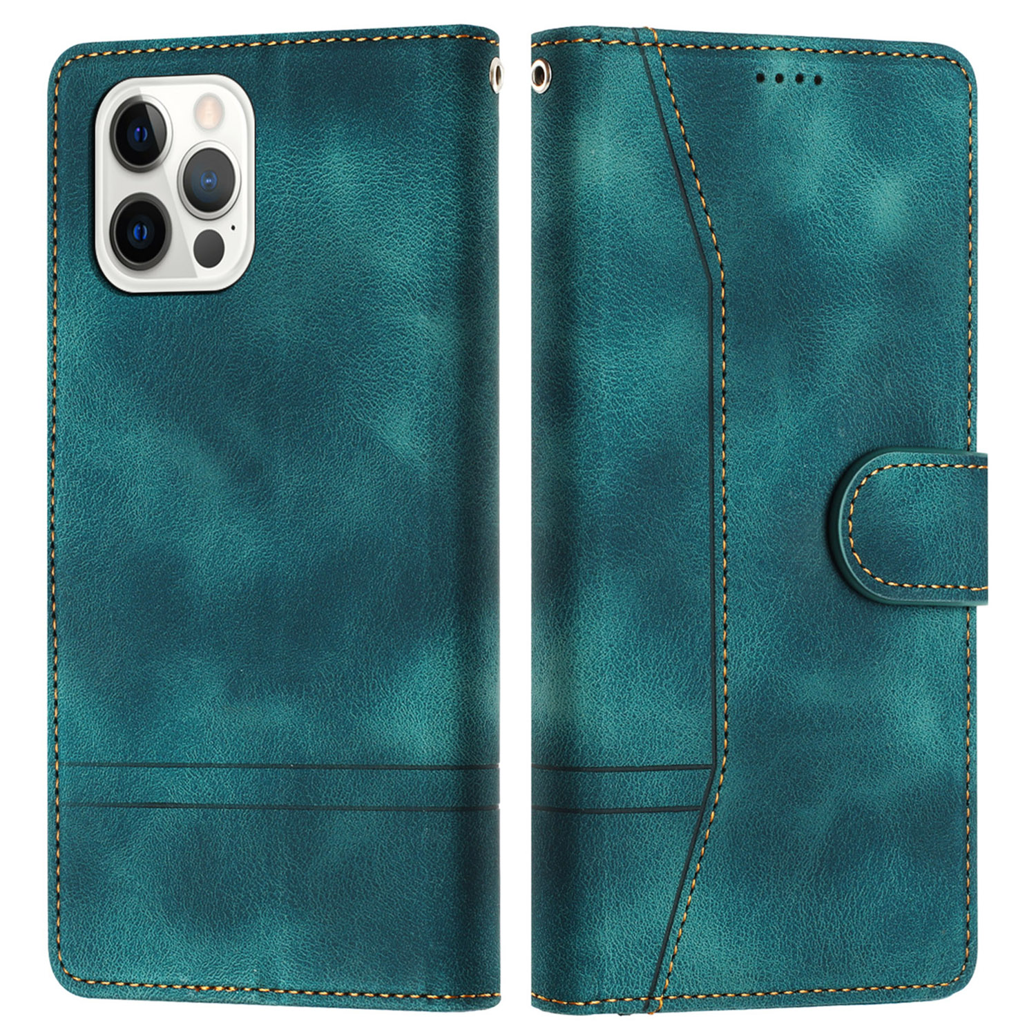 

L002 PU Leder-telefonhülle Für Iphone 13 Pro 6.1 Zoll Leitungen Abdruck Brieftasche Anti-drop-abdeckung - Grün, iPhone 13 Pro
