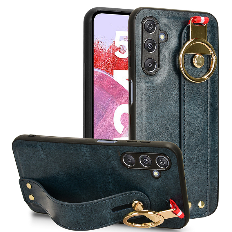 

Für Samsung Galaxy M34 5G / F34 5G Telefonkoffer Armband Kickstand Flaschenöffner Leder+pc+tpu -abdeckung - Blau, Galaxy M34 5G