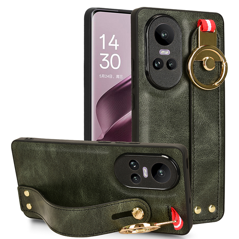 

Für Oppo Reno10 5G (global) / Reno10 Pro 5G (global) Armband Kickstand Telefonkoffer Flaschenöffner Leder+pc+tpu -abdeckung - Grün, Oppo Reno10 5G (Global)
