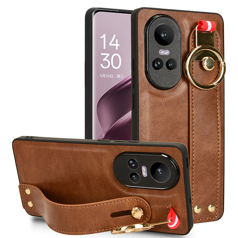 

Für Oppo Reno10 5G (global) / Reno10 Pro 5G (global) Armband Kickstand Telefonkoffer Flaschenöffner Leder+pc+tpu -abdeckung - Braun, Oppo Reno10 5G (Global)