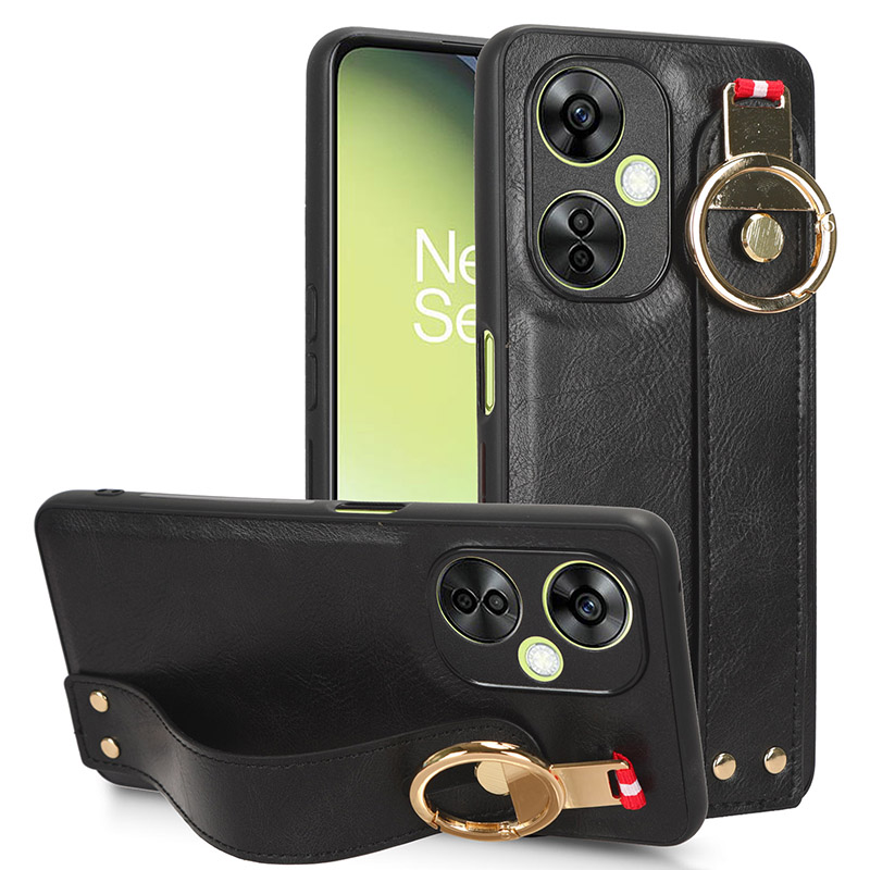 

Armband Kickstand -telefonhülle Für Oppo A11k, Flaschenöffner Lederbeschichteter PC+TPU -abdeckung - Schwarz, Oppo A11k