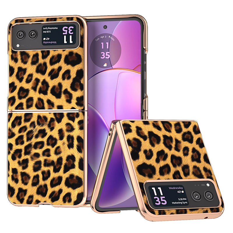 

Für Motorola Razr 40 5G Leopardenmuster PU -leder -pc -hülle Nano Elektrierende Schutz Telefonabdeckung - Gold, Motorola Razr 40 5G