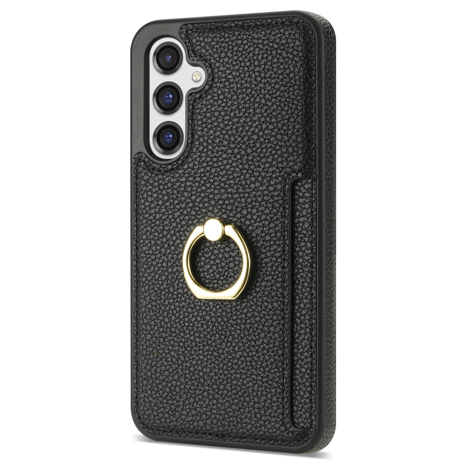

Für Samsung Galaxy A14 5G / A14 4G Ring Kickstand Kartenhalter Abdeckung PU Lederbeschichtete TPU -telefonhülle - Schwarz, Galaxy A14 5G