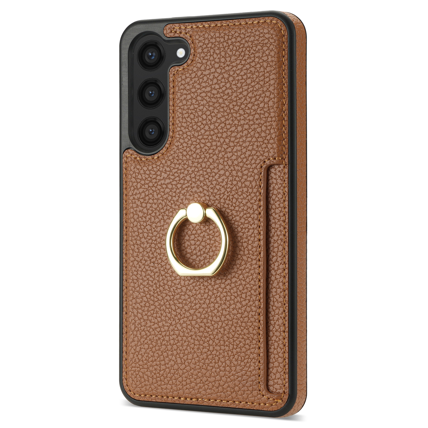 

Für Samsung Galaxy S23+ PU Lederbeschichtete TPU -deckungskartenhalter -telefonhülle Mit Ringstand - Braun, Galaxy S23+
