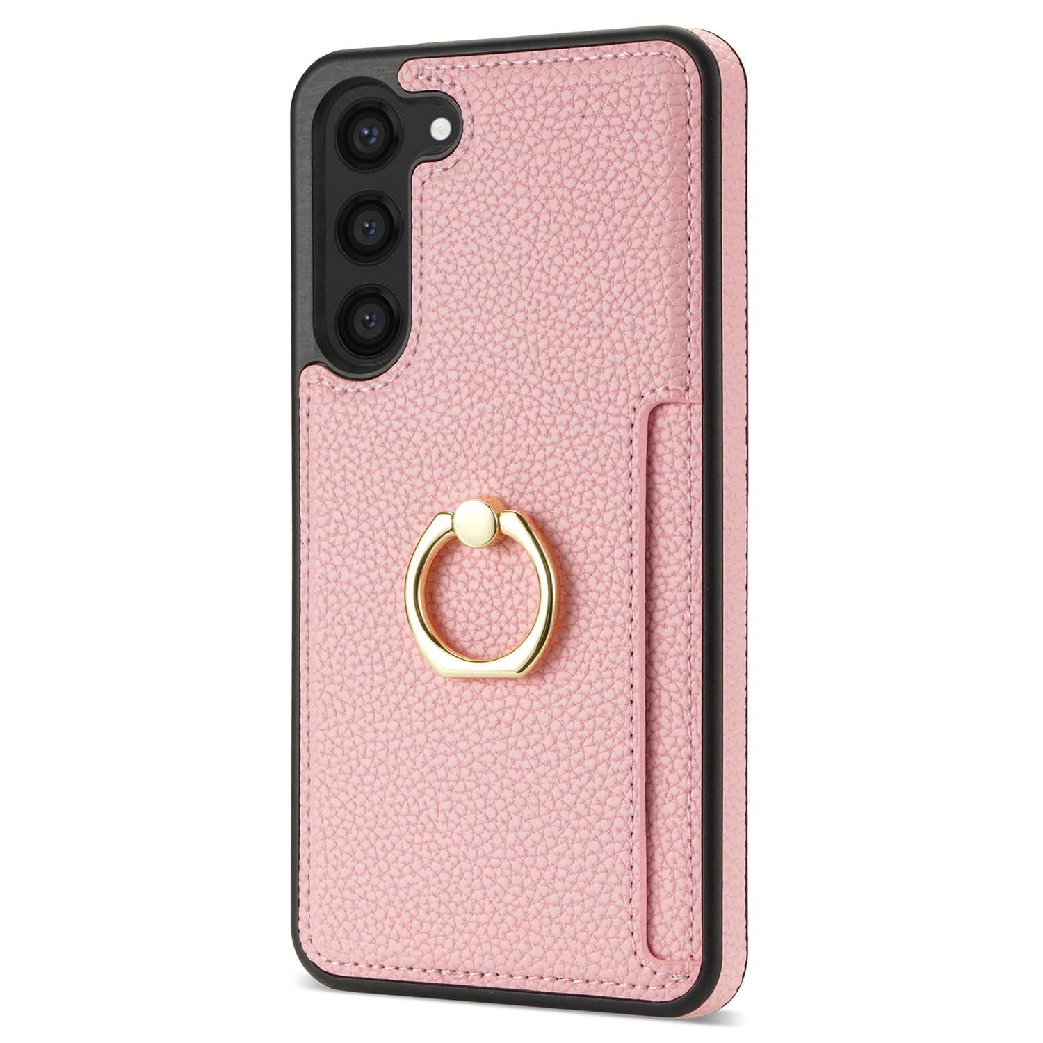 

Für Samsung Galaxy S23+ PU Lederbeschichtete TPU -deckungskartenhalter -telefonhülle Mit Ringstand - Rosa, Galaxy S23+