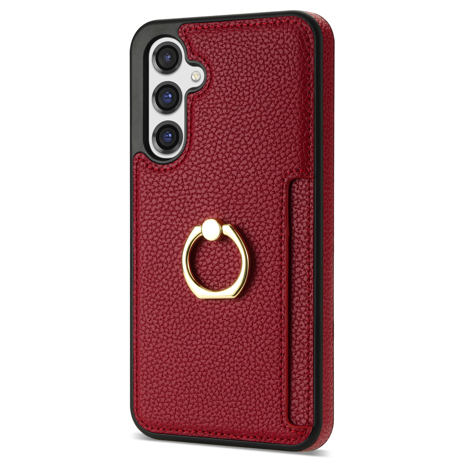 

Für Samsung Galaxy S23 fe Finger Ring Kickstand Phone Hülle PU Leder+tpu -kartenhalterabdeckung - Rot, Galaxy S23 FE