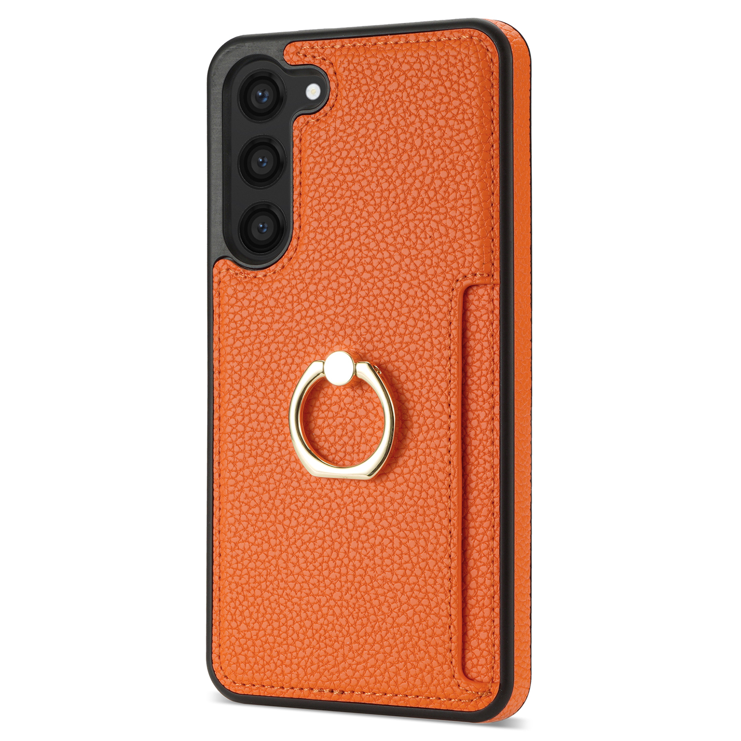 

Für Samsung Galaxy S23 Ring Kickstand Anti-drogen-telefonhülle Pu-leder+tpu-schutzabdeckung - Orange, Galaxy S23