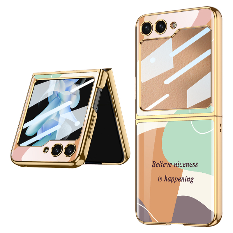 

Gkk-muster Druckphone-abdeckung Für Samsung Galaxy Z Flip5 5G Hartes Pc-telefongehäuse Eingebauter, Temperamentvoller Glasfilm - Stil A, Galaxy Z Flip5 5G