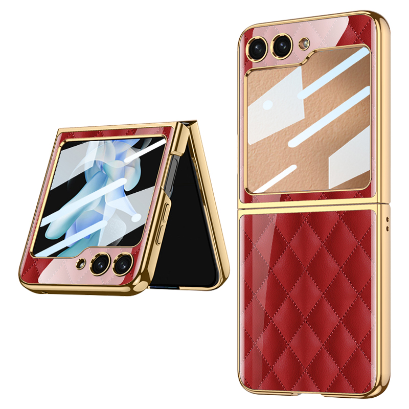 

GKK Style 3 Für Samsung Galaxy Z Flip5 5G Hartpc Phone Hülle Muster Druckschockdelefonabdeckung Mit Temperamentvollem Glasfilm - Rote Netze, Galaxy Z Flip5 5G
