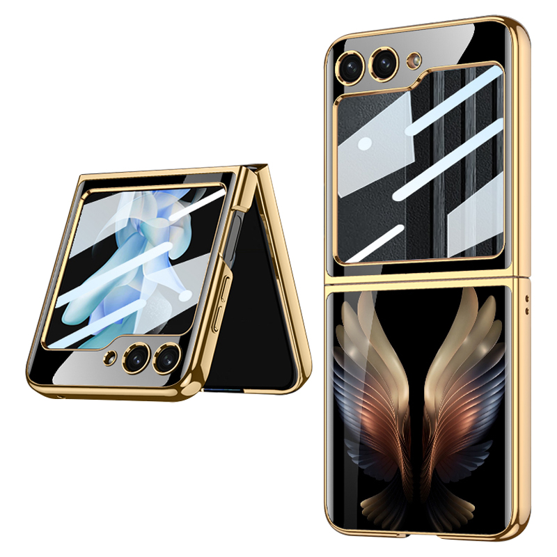 

Gkk-muster Druck Hartes Pc-hülle Für Samsung Galaxy Z Flip5 5G Anti-drogen-telefonschale Eingebautes Temperaturfilm Integriert - Goldflügel, Galaxy Z Flip5 5G
