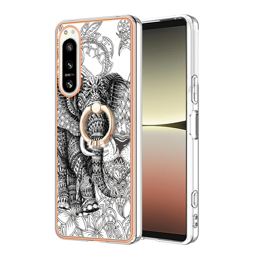 

YB IMD Series-20-style D-kickstand-telefonabdeckung Für Sony Xperia 5 IV 5G 2,0 mm Imd-muster Elektroplieren Tpu-abdeckung - Totem -elefant, Xperia 5 IV 5G