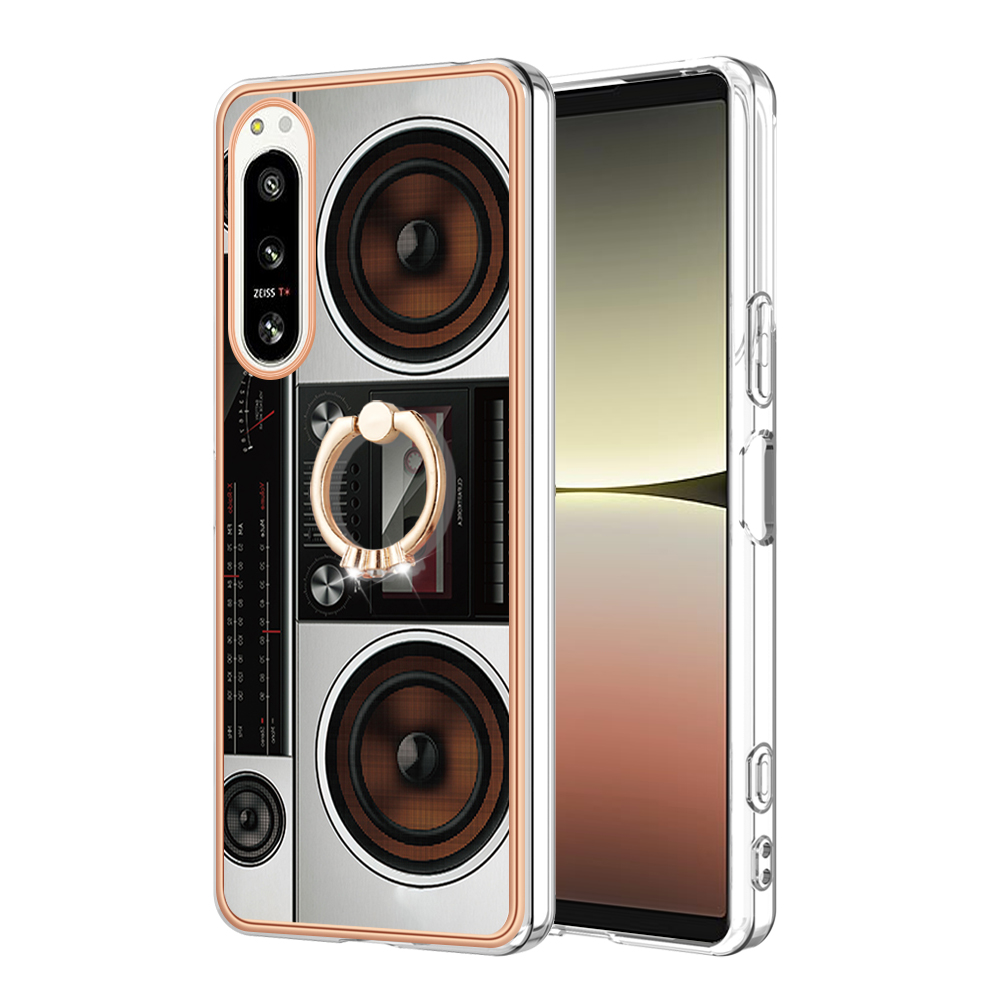 

YB IMD Series-20-style D-kickstand-telefonabdeckung Für Sony Xperia 5 IV 5G 2,0 mm Imd-muster Elektroplieren Tpu-abdeckung - Radio, Xperia 5 IV 5G