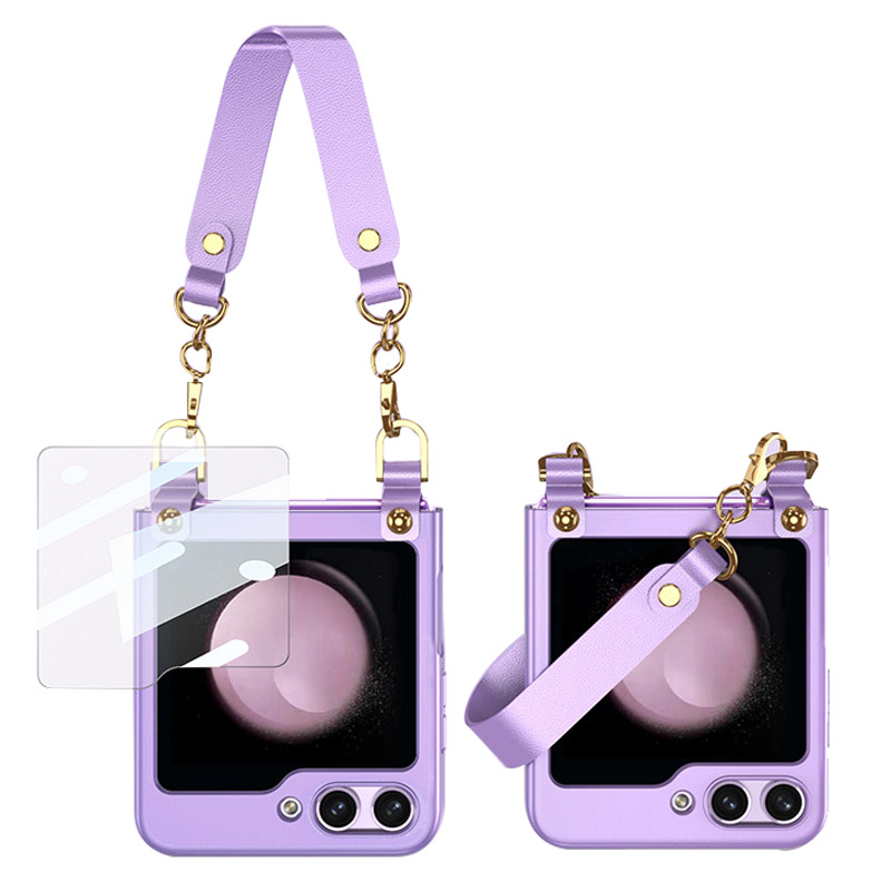 

GKK Für Samsung Galaxy Z Flip5 5G Hard PC Super Thin Case Handriemendesign Telefonabdeckung Mit Kleinem Siebfilm - Lila, Galaxy Z Flip5 5G