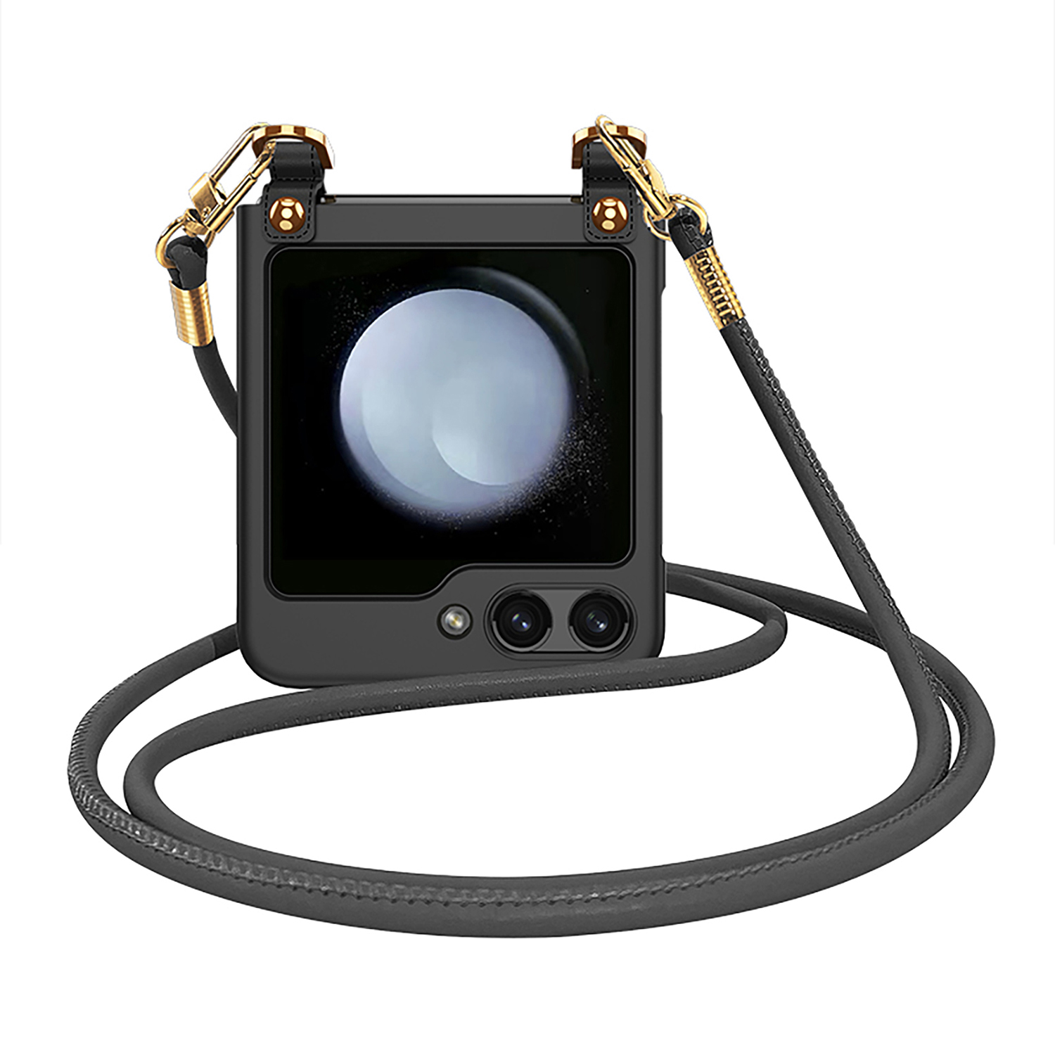 

GKK Für Samsung Galaxy Z Flip5 5G PC Phone Case Ultra Slim Folding Mobile Schutzabdeckung Mit Schultergurt - Schwarz, Galaxy Z Flip5 5G