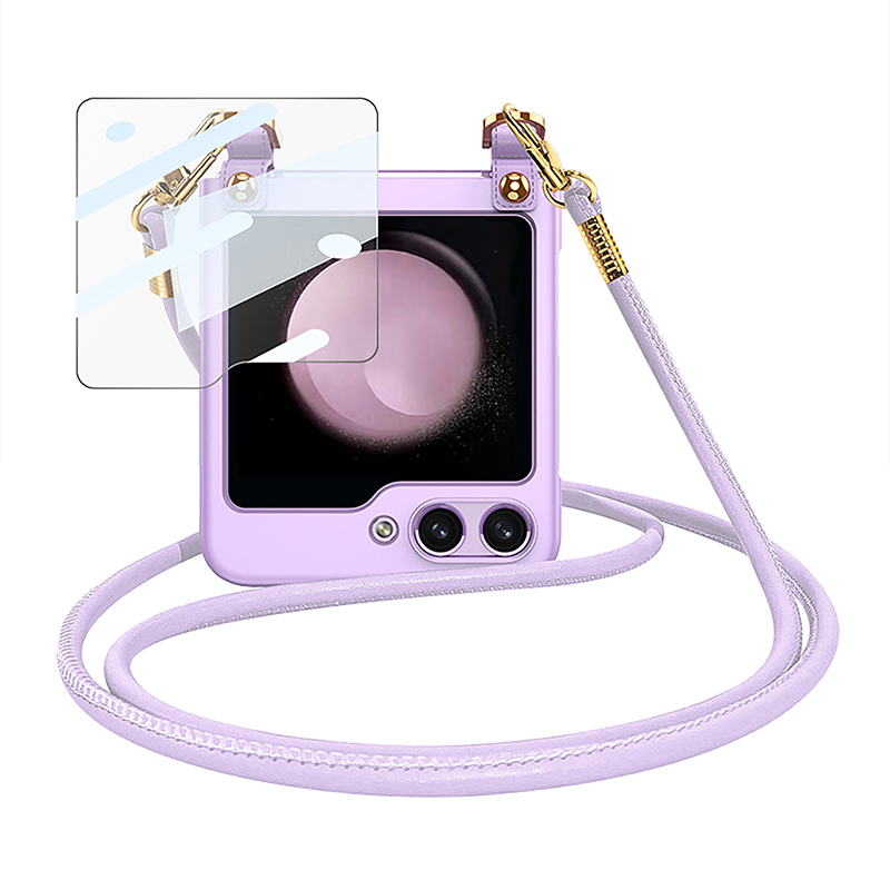 

GKK Für Samsung Galaxy Z Flip5 5G Hardpc Back Case Slim Protective Phone Cover Mit Temperaturem Glas Kleiner Bildschirmfilm Und Schultergurt - Lila, Galaxy Z Flip5 5G