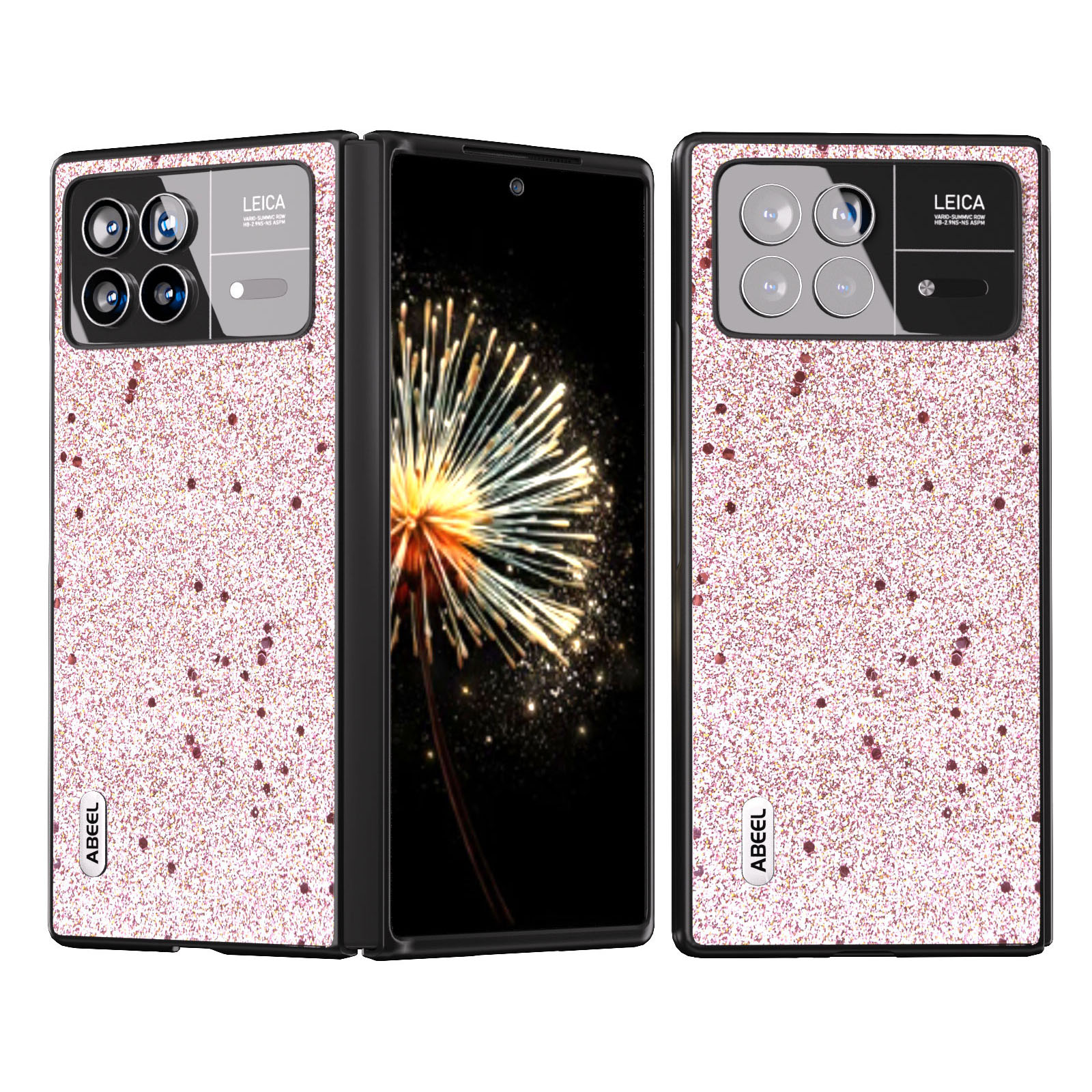 

ABEEL Für Xiaomi Mix Falt 3 5G Glitter Phone Hülle PU Leder + PC Schockdes Schutzschutzabdeckung - Rosa, Xiaomi Mix Fold 3 5G