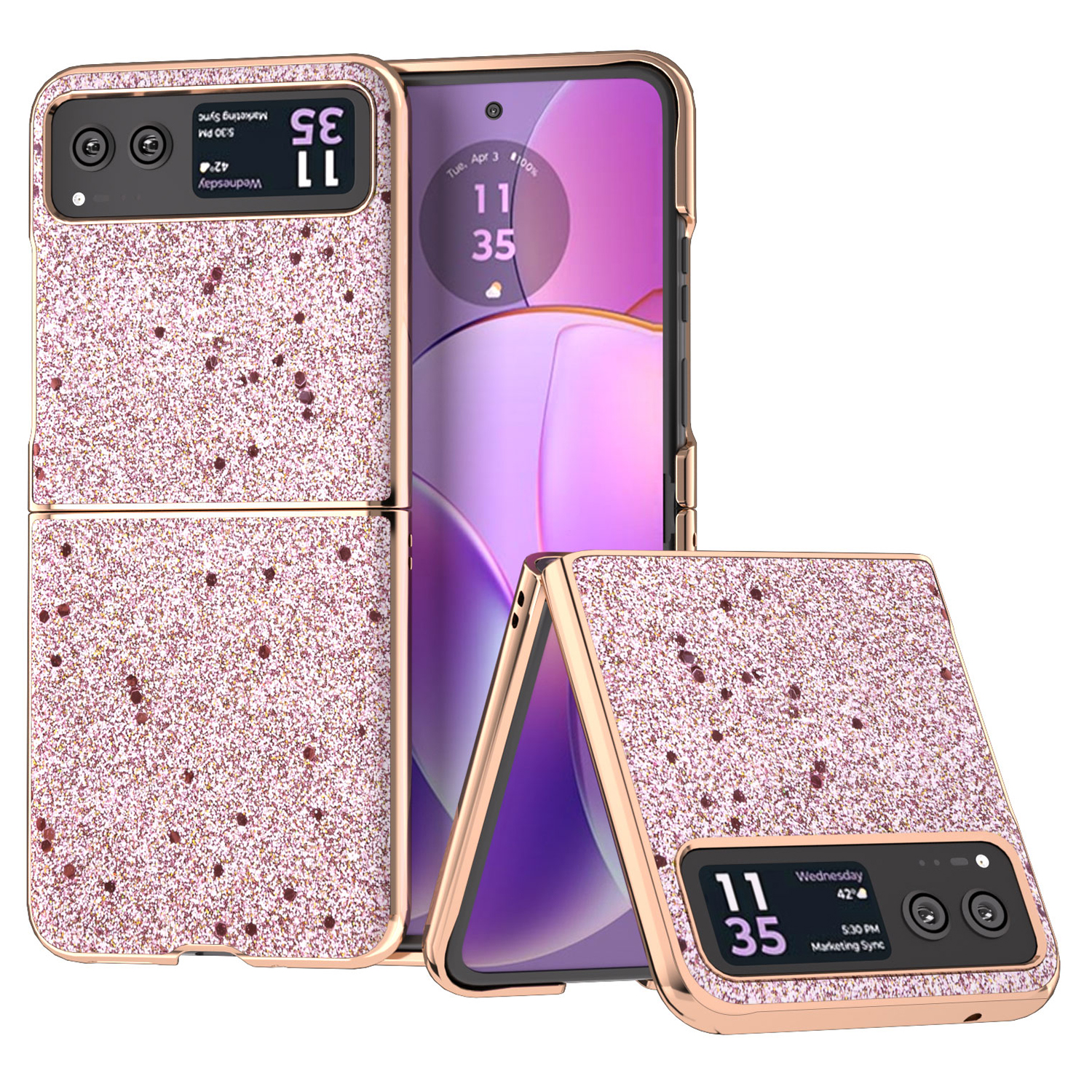 

Für Motorola Razr 40 5G PU Leder + PC Glitter Phone Hülle Nano Electroplating Scratch Proof Cover - Rosa, Motorola Razr 40 5G