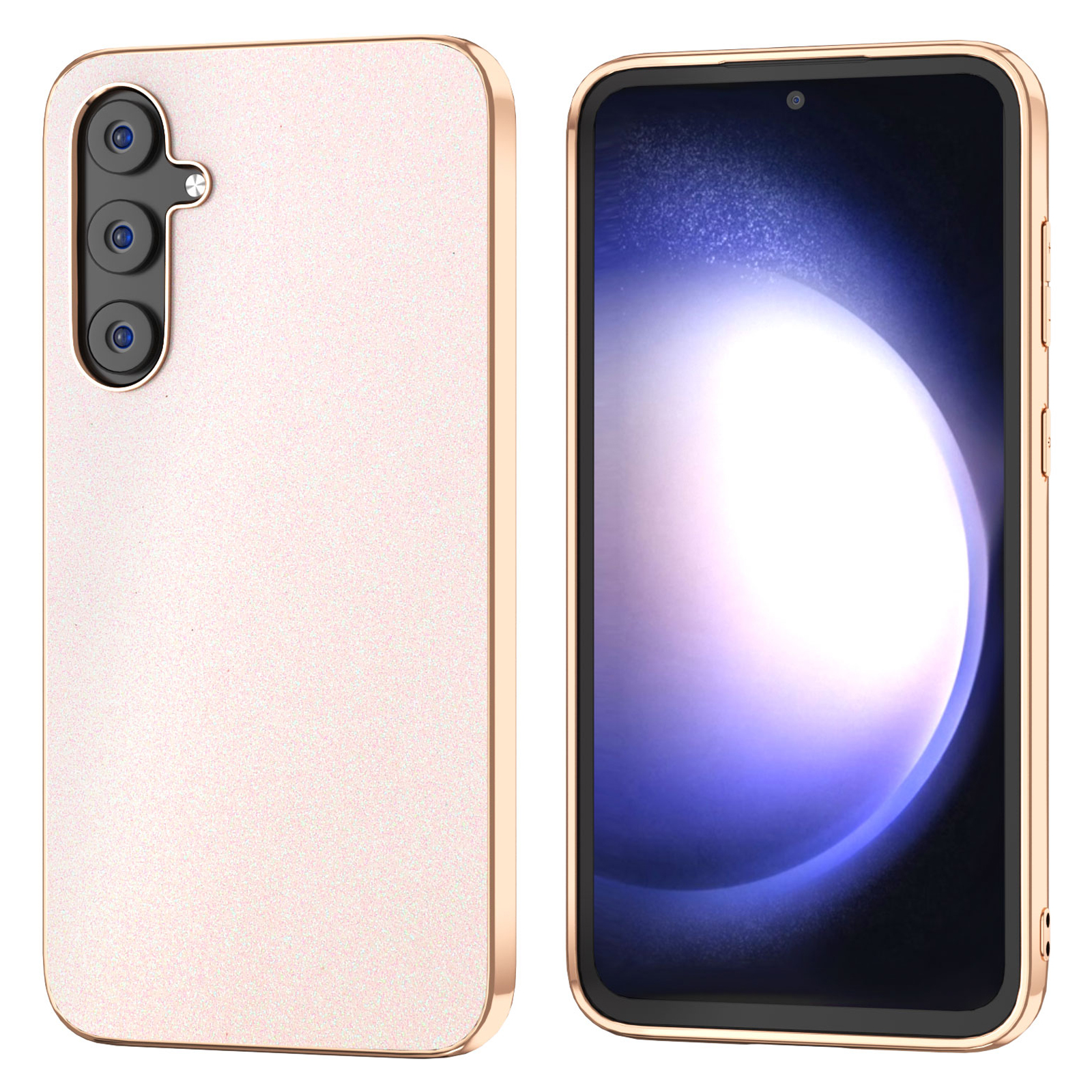 

Für Das Samsung Galaxy S23 fe Schockdichte PU -leder+pc+tpu Glitter Phone Hülle Nano -elektroplattenabdeckung - Weiß, Galaxy S23 FE