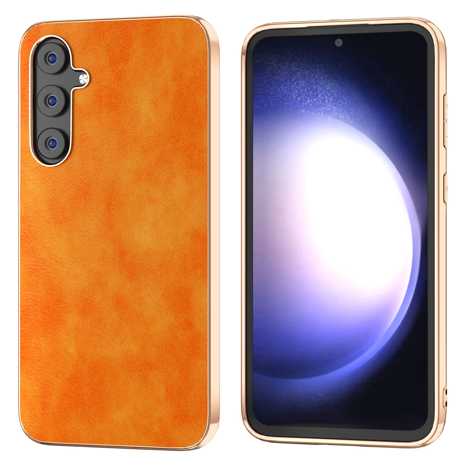 

Für Samsung Galaxy S23 fe Nano Electroplating Phone Cover PU Leder+tpu+pc Litchi Textur Hülle - Orange, Galaxy S23 FE