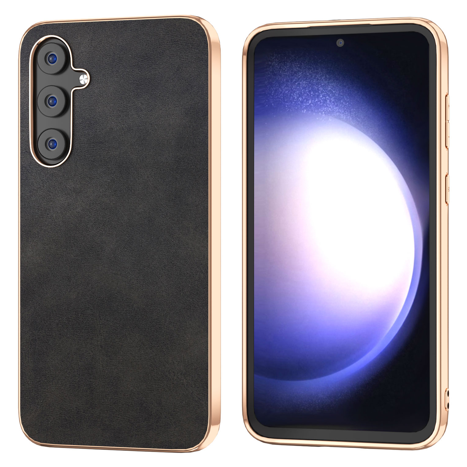 

Rückbedeckung Für Samsung Galaxy S23 Fe, Cowide Textur PU Leder+tpu+pc Elektroplatten Telefonhülle - Schwarz, Galaxy S23 FE