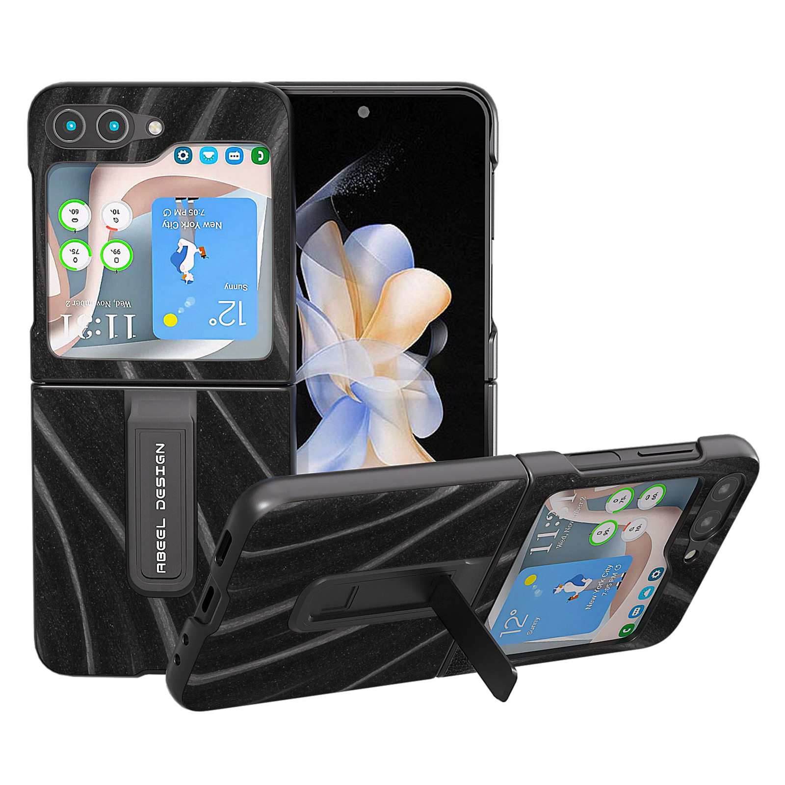 

Abeel Milky Way -serie Für Samsung Galaxy Z Flip5 5G Telefonhülle PU -leder -pc -kickständer Cover - Schwarz, Galaxy Z Flip5 5G