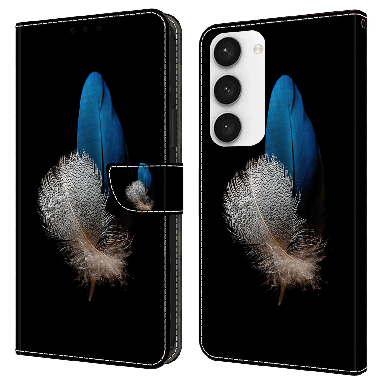 

Für Samsung Galaxy S23 fe Wallet Leder -telefonhülle 3D -muster -druck Telefonständer Cover - Zwei Federn, Galaxy S23 FE