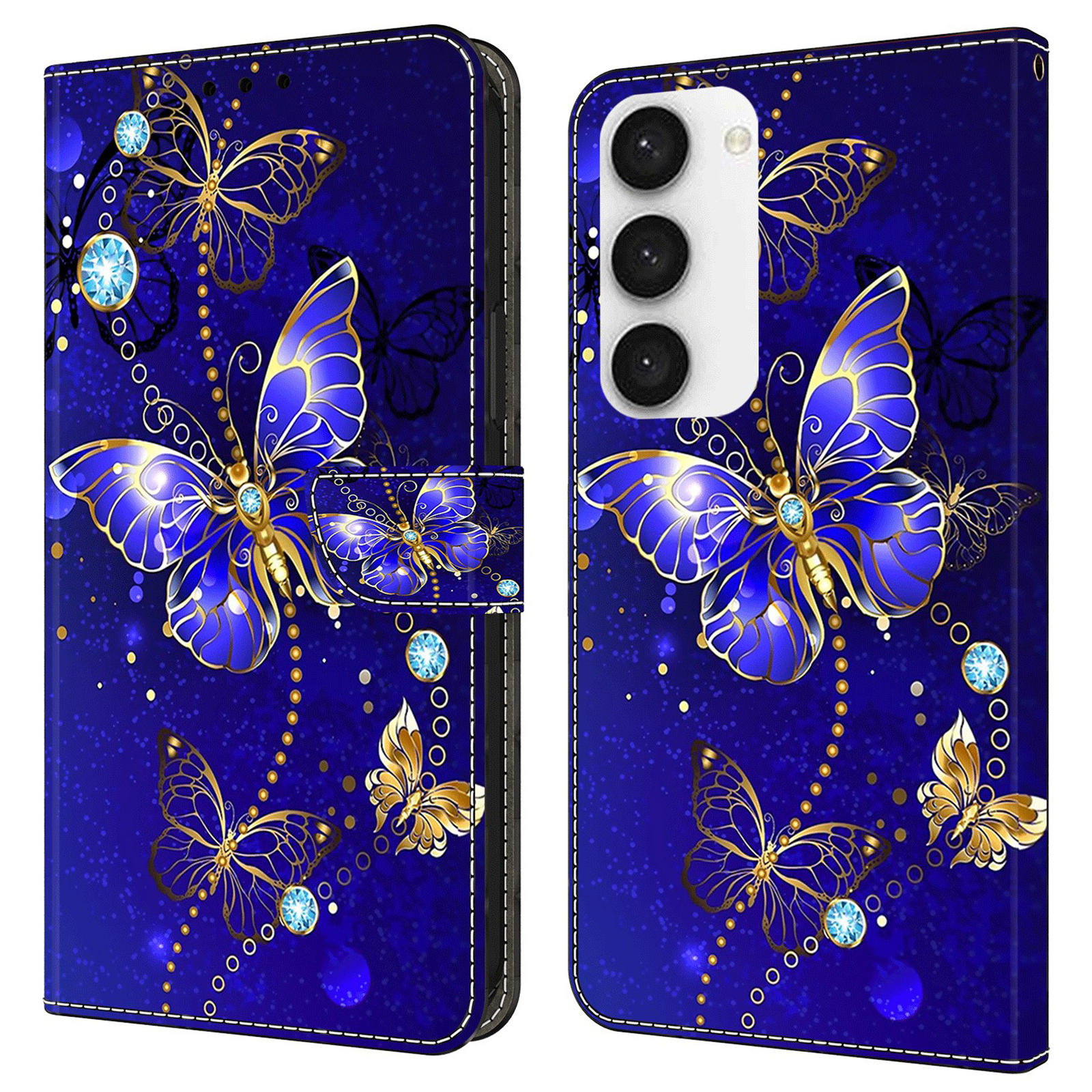 

Für Samsung Galaxy S23 fe Wallet Leder -telefonhülle 3D -muster -druck Telefonständer Cover - Diamond Butterfly, Galaxy S23 FE