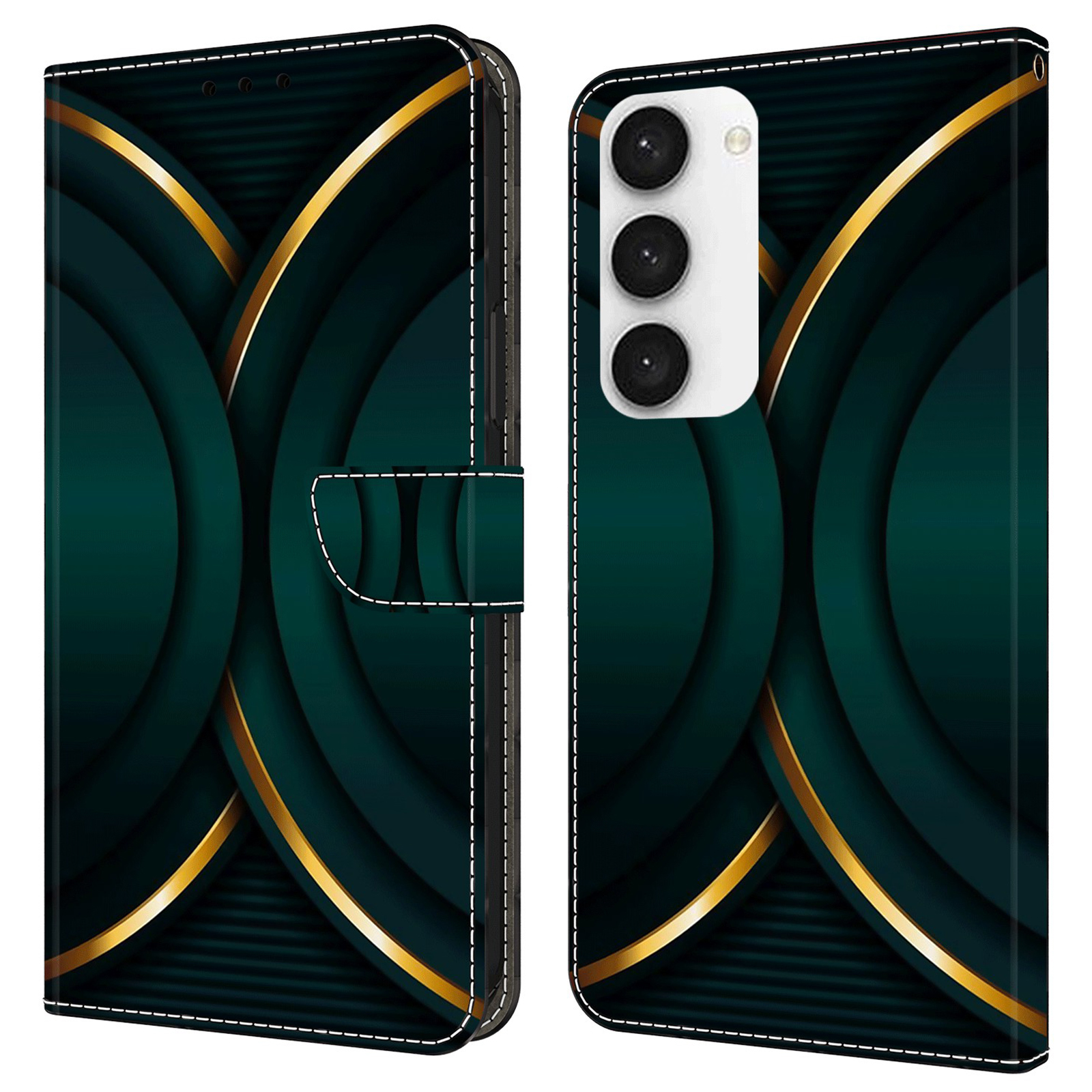 

Für Samsung Galaxy S23 fe Wallet Leder -telefonhülle 3D -muster -druck Telefonständer Cover - Goldkontur, Galaxy S23 FE
