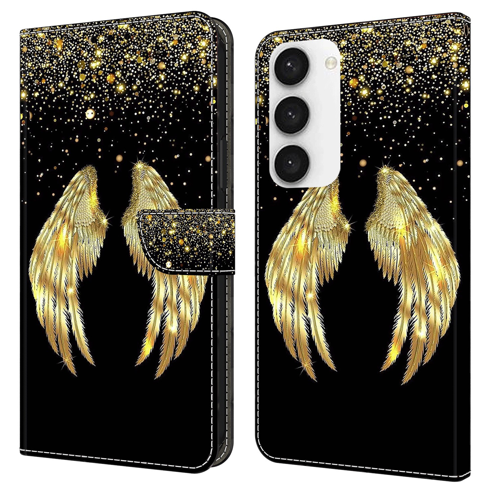 

Für Samsung Galaxy S23 fe Wallet Leder -telefonhülle 3D -muster -druck Telefonständer Cover - Gold Flügel, Galaxy S23 FE