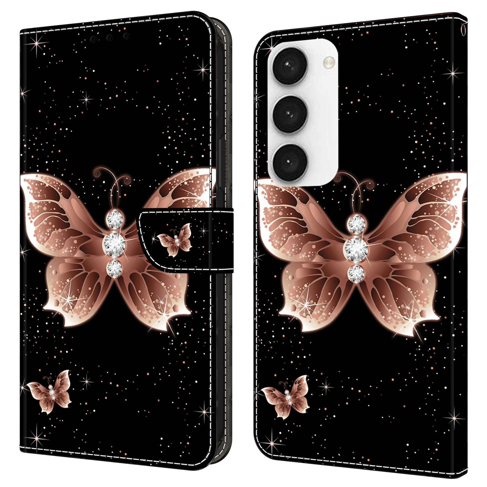 

Für Samsung Galaxy S23 fe Wallet Leder -telefonhülle 3D -muster -druck Telefonständer Cover - Pink Diamond Butterfly, Galaxy S23 FE