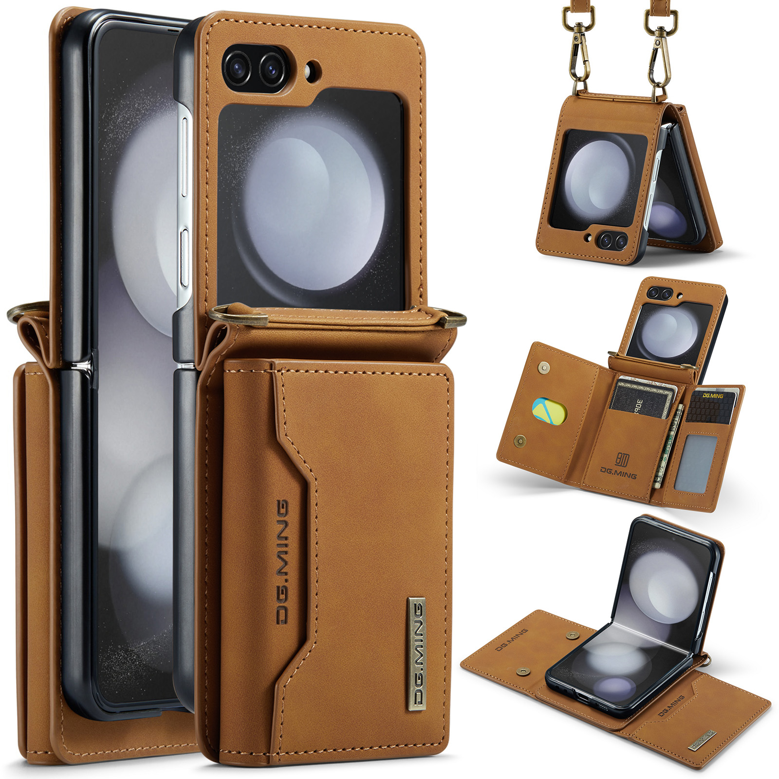

Dg. Ming M2 -serie Für Samsung Galaxy Z Flip5 5G Lederbeschichtet+pc -telefonhülle Magnetischer Kickstand Cover -kartenhalter - Braun, Galaxy Z Flip5 5G