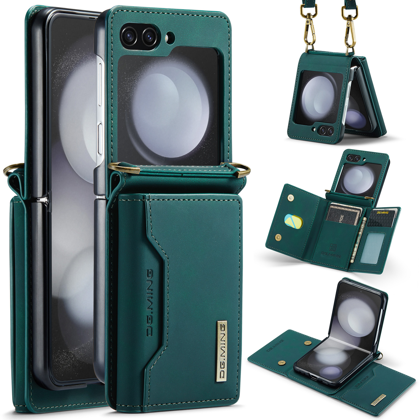 

Dg. Ming M2 -serie Für Samsung Galaxy Z Flip5 5G Lederbeschichtet+pc -telefonhülle Magnetischer Kickstand Cover -kartenhalter - Grün, Galaxy Z Flip5 5G