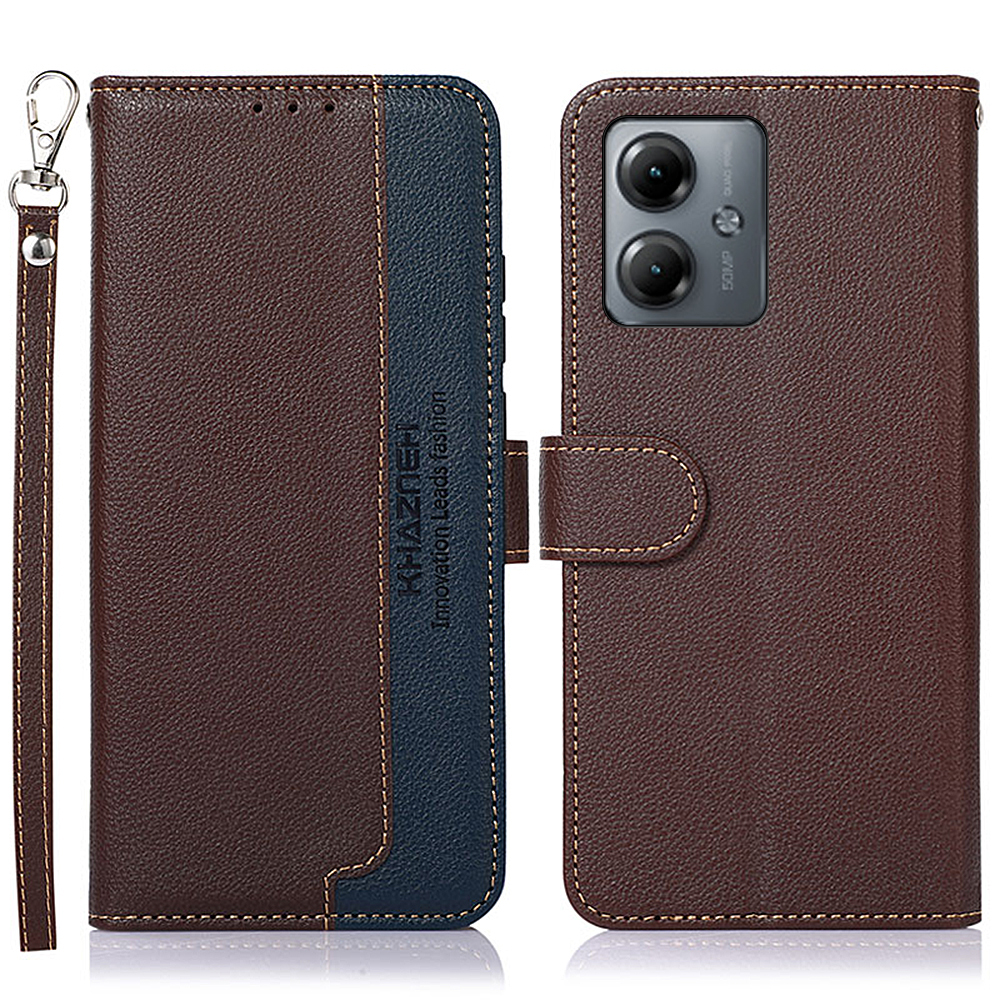 

Khazneh Für Motorola Moto G14 4G Litchi Textur Telefonschale RFID Blockierblocker Brieftasche Lederabdeckung - Braun, Motorola Moto G14 4G