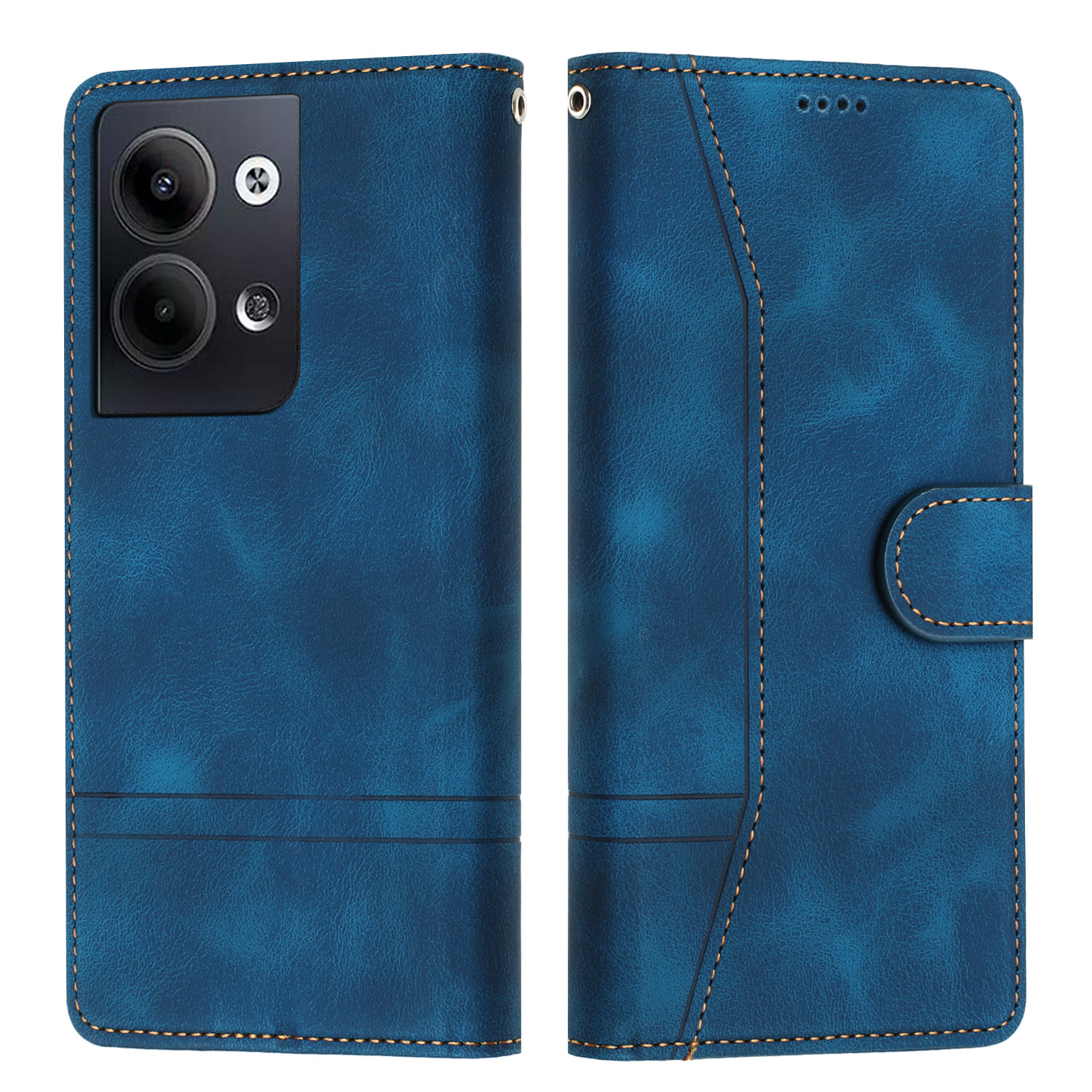 

L002 Für Oppo Reno9 Pro 5G Leitungen Eingeprägter Telefonabdeckung Lederstützen Ständer Brieftasche - Blau, Oppo Reno9 Pro 5G