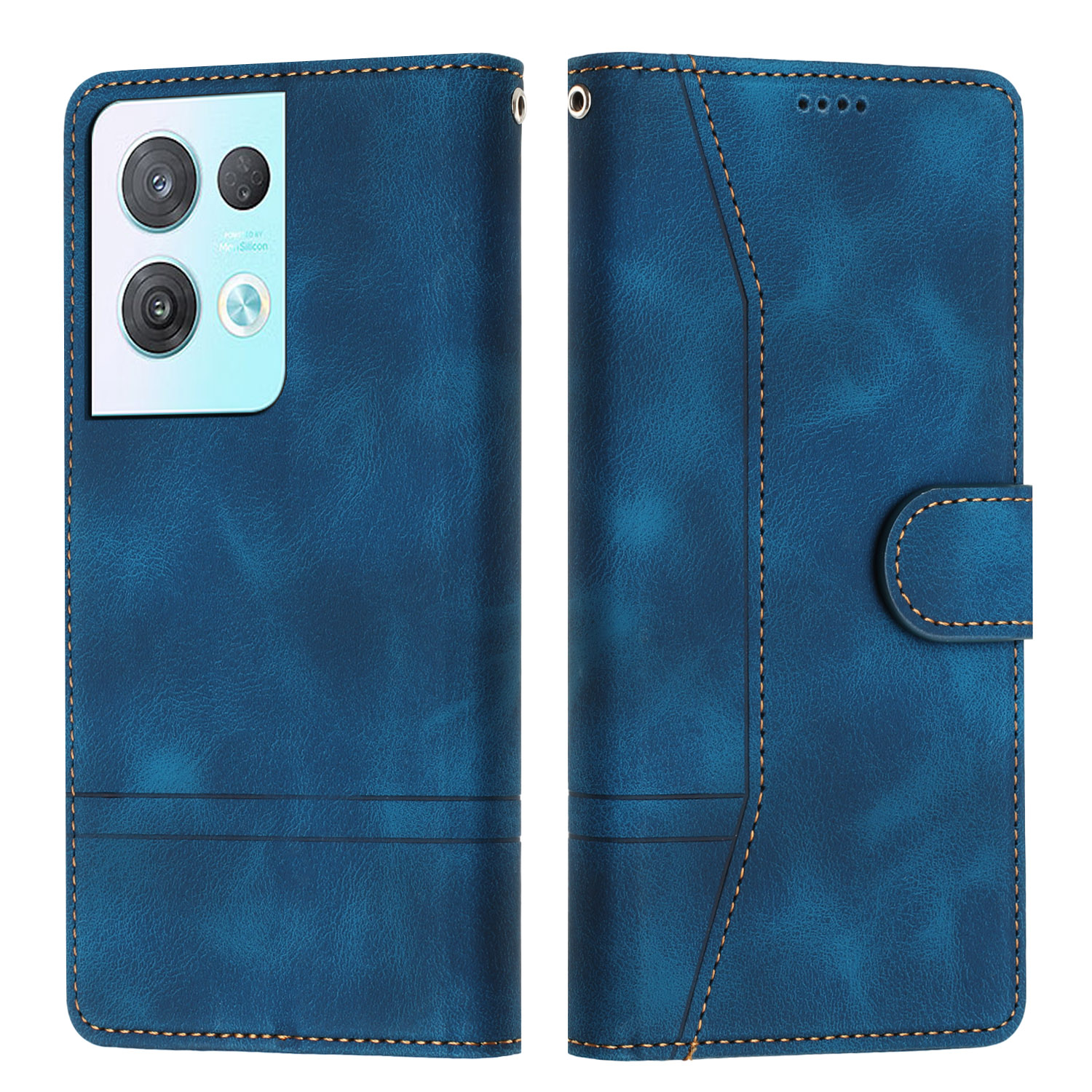 

L002 Lederabdeckung Für Oppo Reno8 Pro 5G (globale Version) Flip Ständer Brieftaschen -leitungen Impress Aus Telefonhülle - Blau, Oppo Reno8 Pro 5G (Global Version)