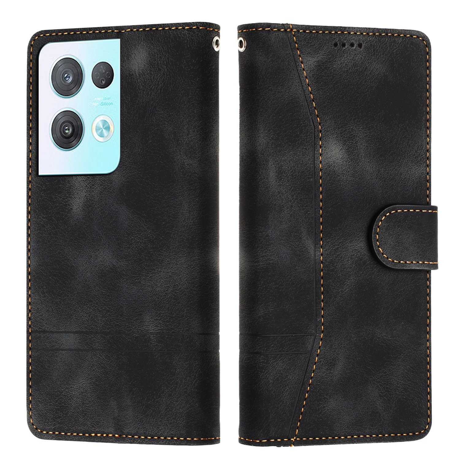 

L002 Lederabdeckung Für Oppo Reno8 Pro 5G (globale Version) Flip Ständer Brieftaschen -leitungen Impress Aus Telefonhülle - Schwarz, Oppo Reno8 Pro 5G (Global Version)