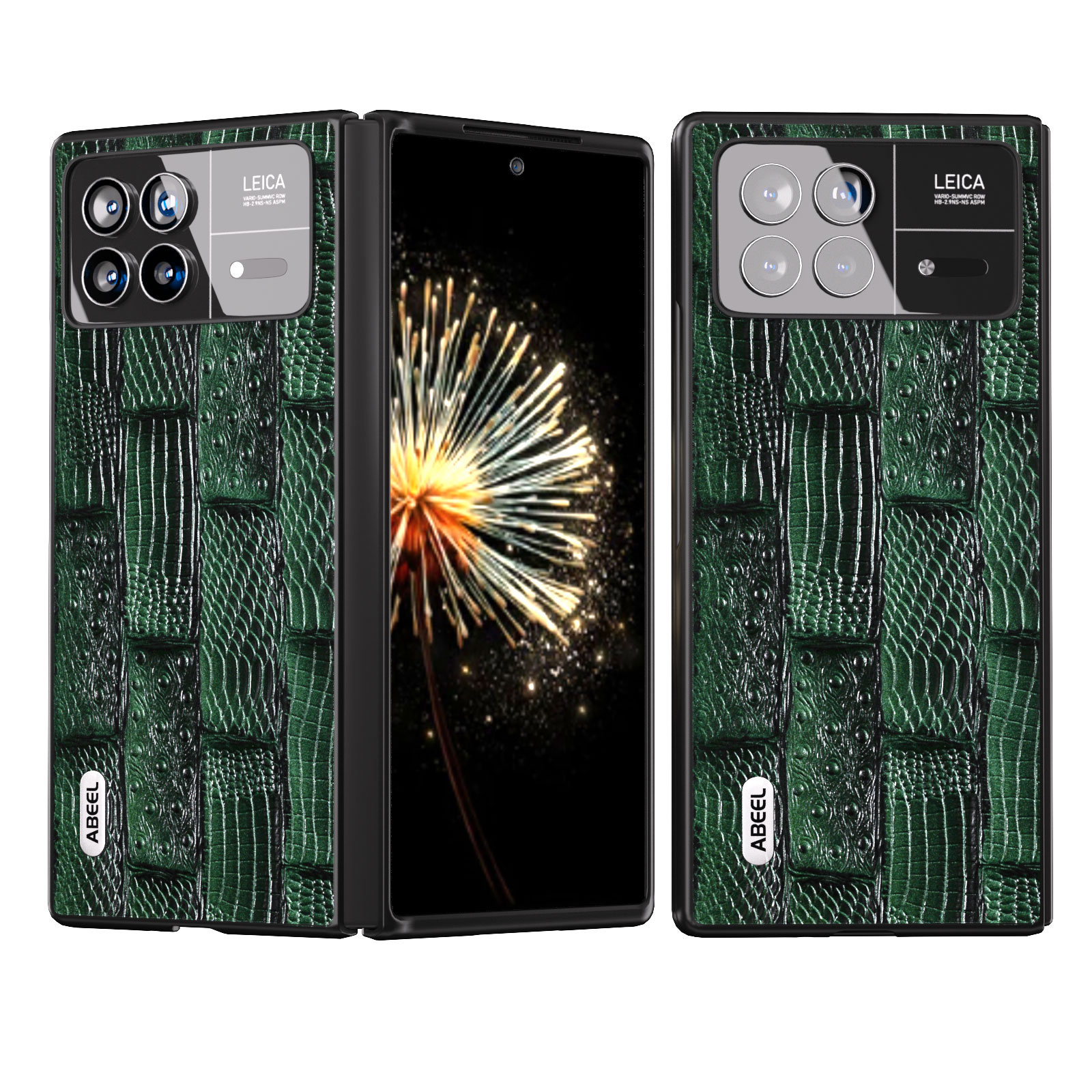 

ABEEL Für Xiaomi Mix Falt 3 5G Eurnische Kuhleder+harte Pc-shell Mahjong Textur Drop-sof-schutztelefonabdeckung - Grün, Xiaomi Mix Fold 3 5G