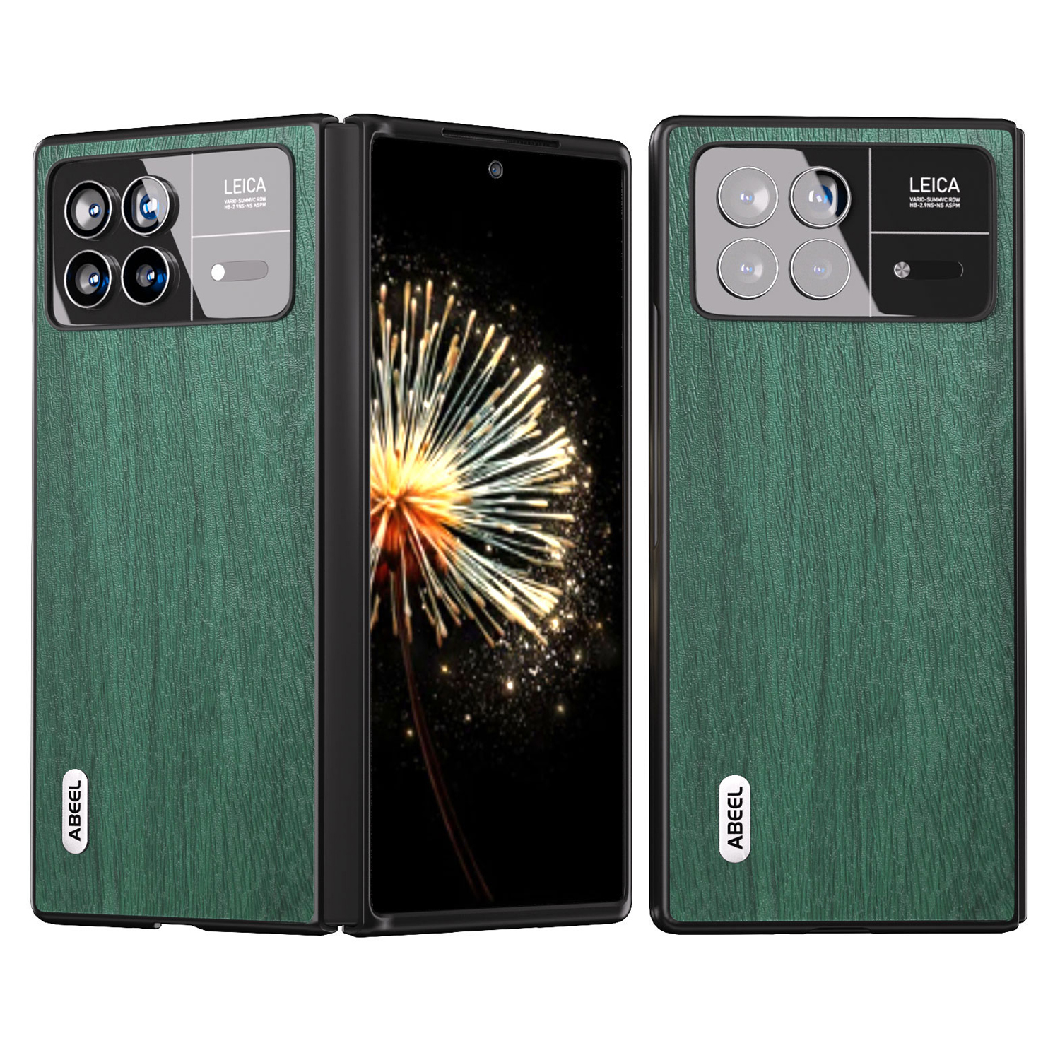 

ABEEL Für Xiaomi Mix Falt 3 5G Holztexturhülle PU Leder + Hartes Pc-anti-kratzer-abdeckung - Grün, Xiaomi Mix Fold 3 5G