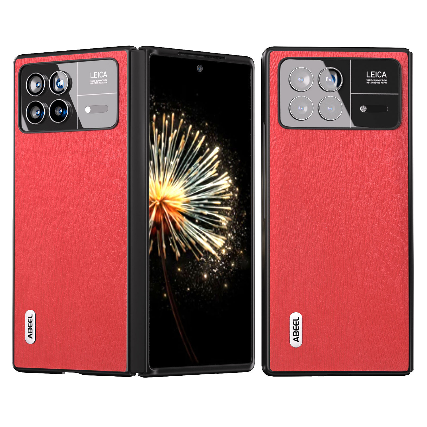 

ABEEL Für Xiaomi Mix Falt 3 5G Holztexturhülle PU Leder + Hartes Pc-anti-kratzer-abdeckung - Rot, Xiaomi Mix Fold 3 5G