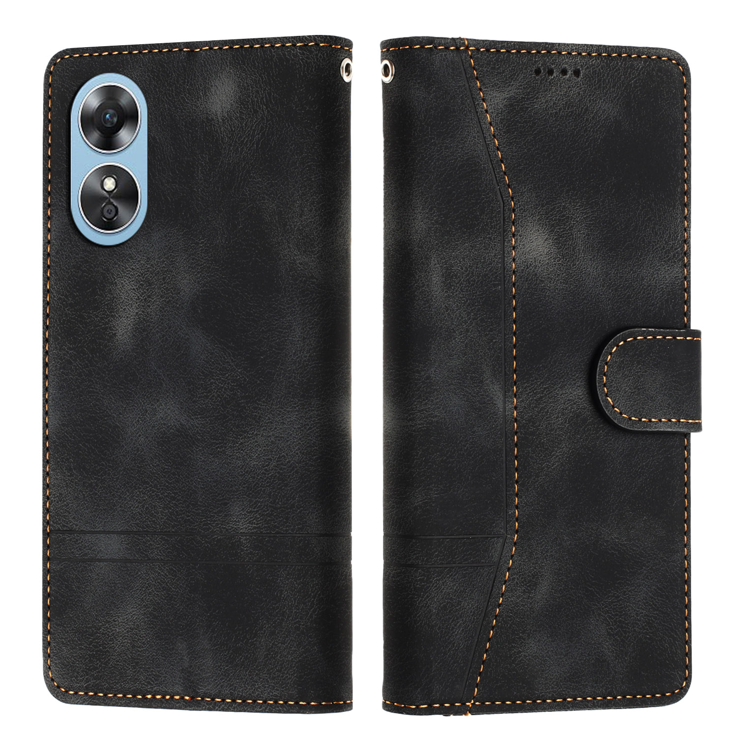 

L002 Für Oppo A58 4G Magnetic Clasp Line Abdruck Deckelder Leder Brieftasche Telefonhülle - Schwarz, Oppo A58 4G