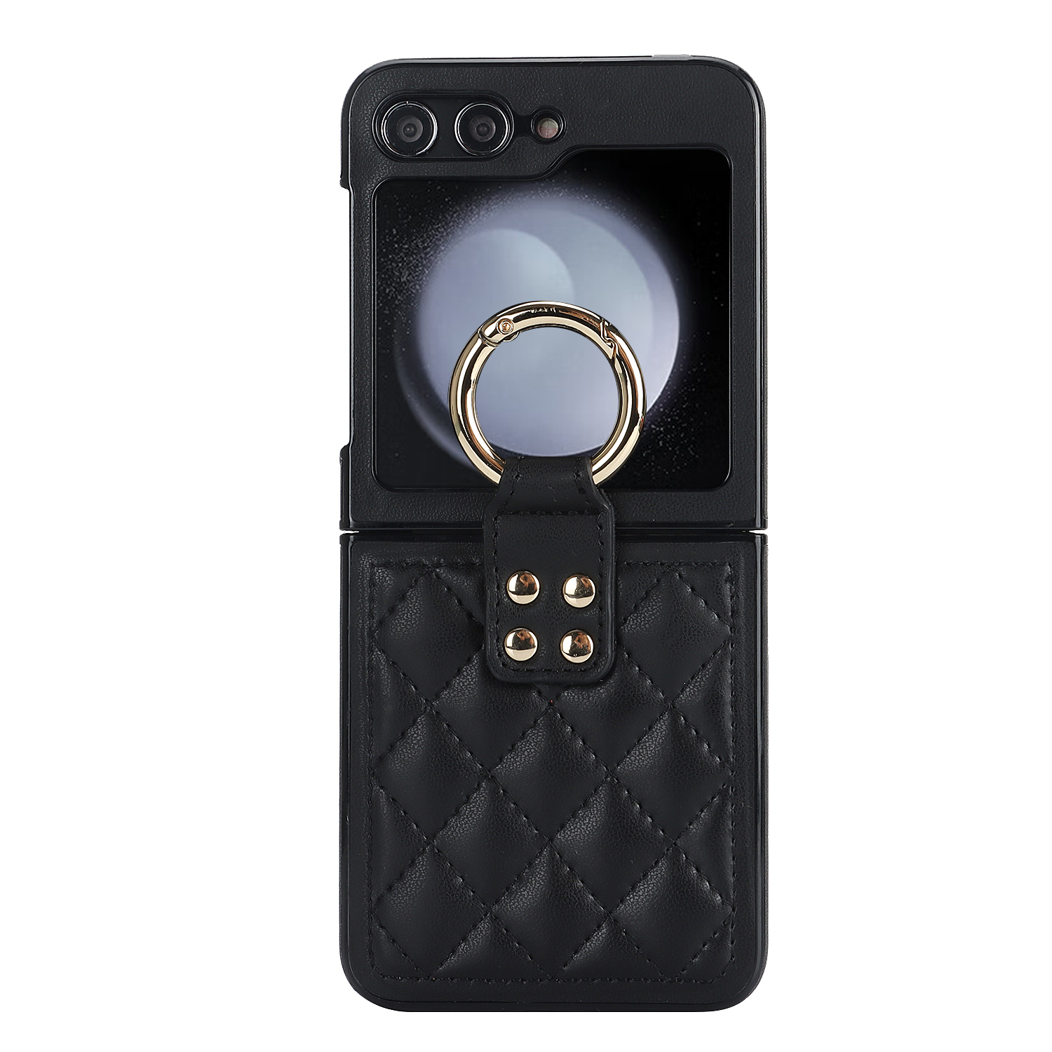 

ZD 01 Für Samsung Galaxy Z Flip5 5G Hartpc+pu -telefon Deckung Schockdes Schleichung Telefon Mit Ringfingerhalter - Schwarz, Galaxy Z Flip5 5G