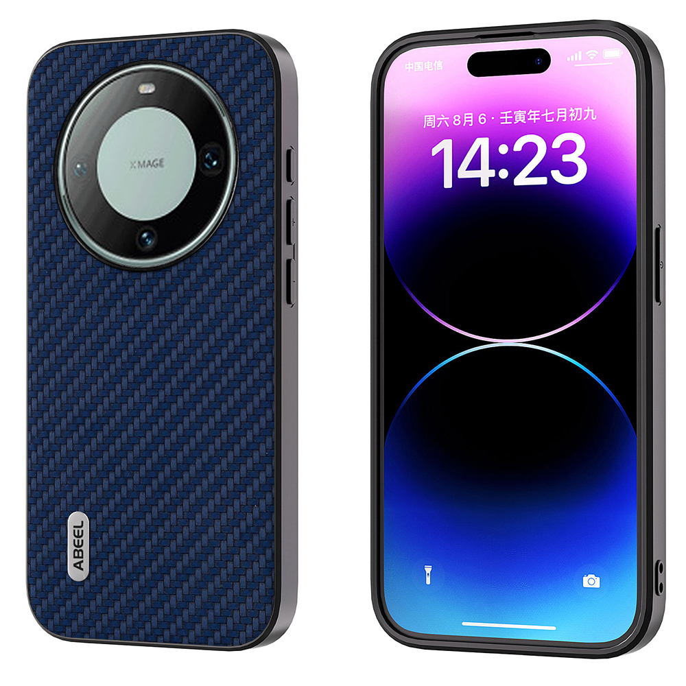 

ABEEL Für Huawei Mate 60 Telefon Hülle Carbonfaser Textur PU Leder Beschichtete PC+TPU -telefonabdeckung - Blau, Huawei Mate 60