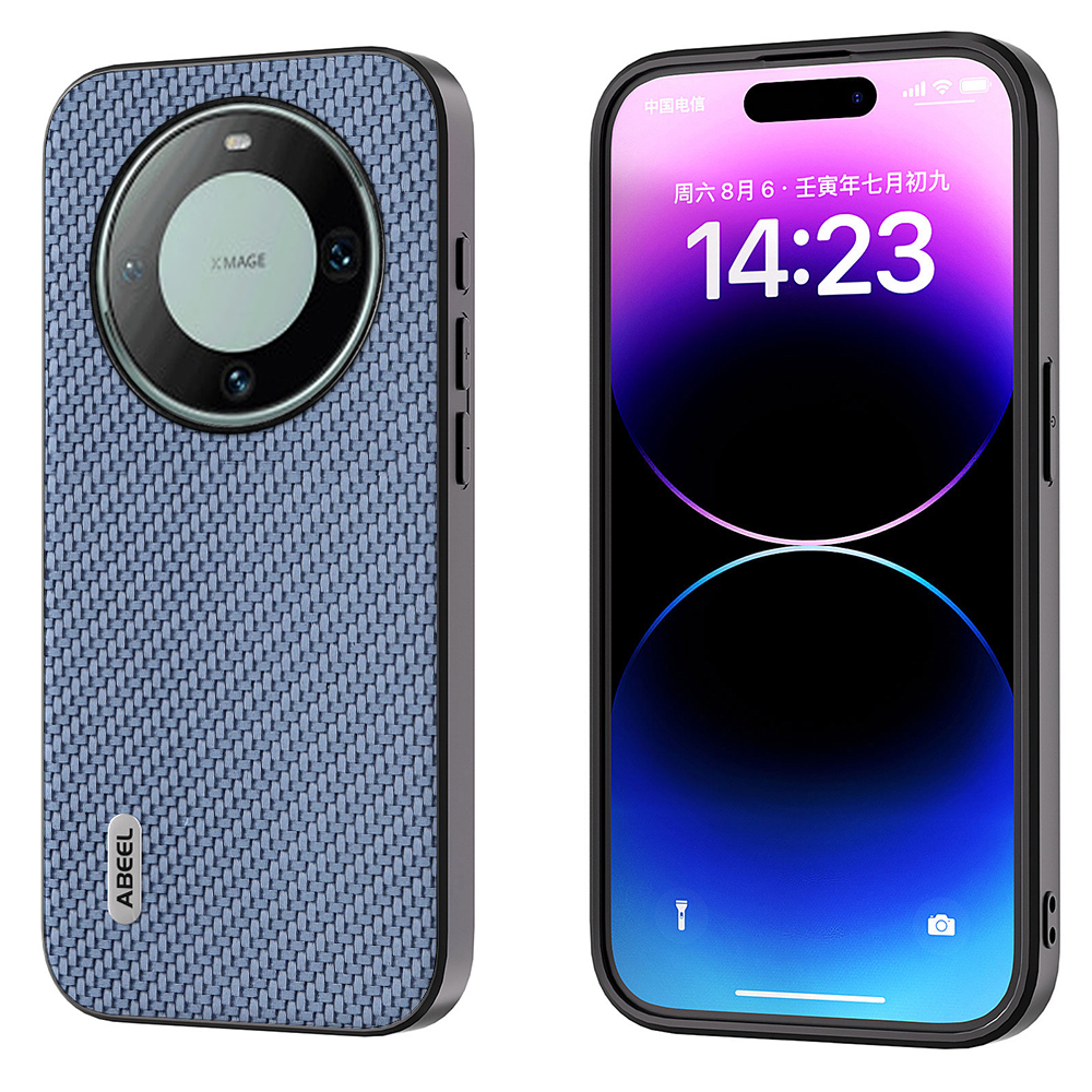 

ABEEL Für Huawei Mate 60 Telefon Hülle Carbonfaser Textur PU Leder Beschichtete PC+TPU -telefonabdeckung - Baby Blau, Huawei Mate 60