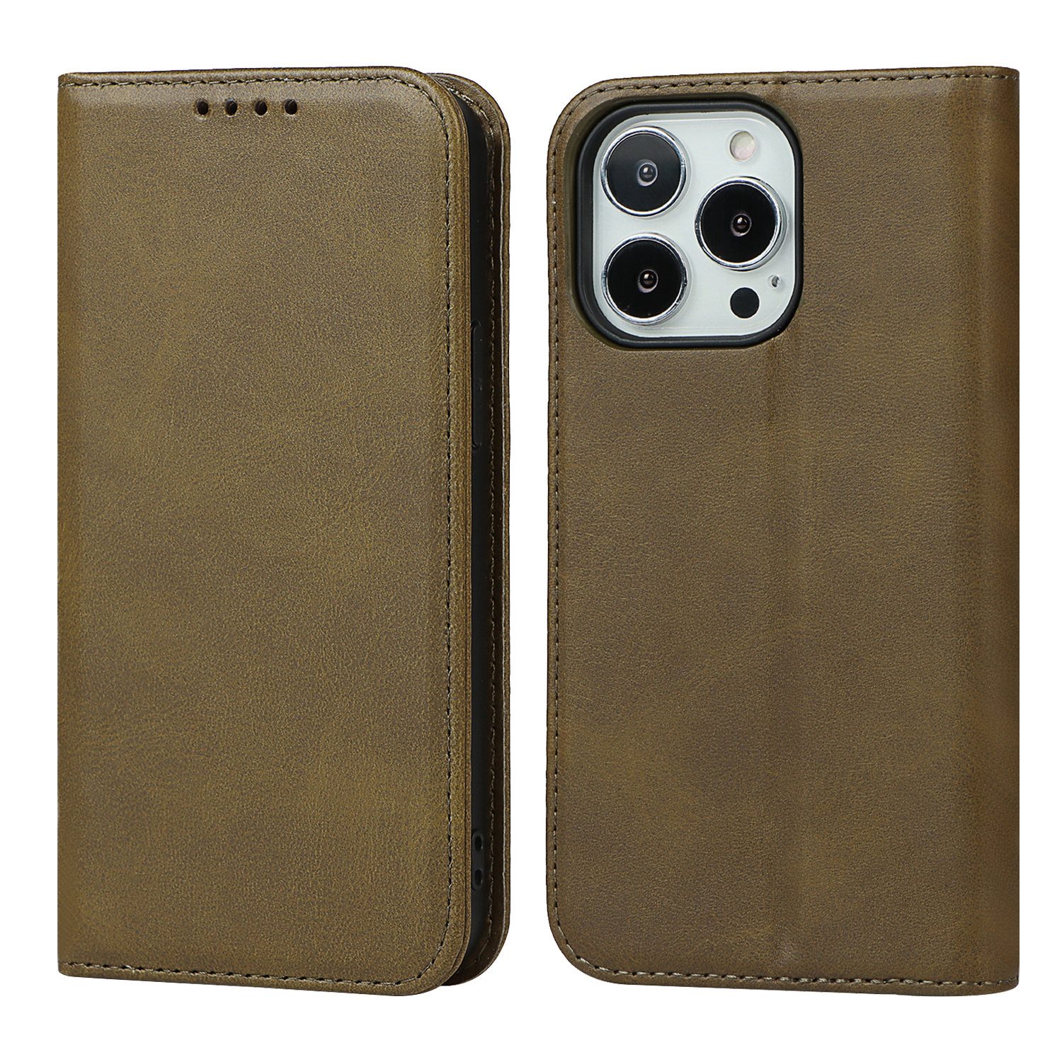 

Für Iphone 15 Pro Calf Textur Schutzhülle Magnetische PU Leder Brieftaschenständer Telefonabdeckung - Dunkelgrün, iPhone 15 Pro