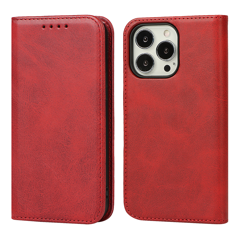 

Für Iphone 15 Pro Max Calf Texture Phone Hülle Magnetschließende Leder -brieftaschen -abdeckung - Rot, iPhone 15 Pro Max